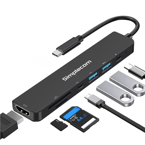 SIMPLECOM CH547 USB-C 7-IN-1 Multiport Adaptor USB HUB HDMI Card Reader PD